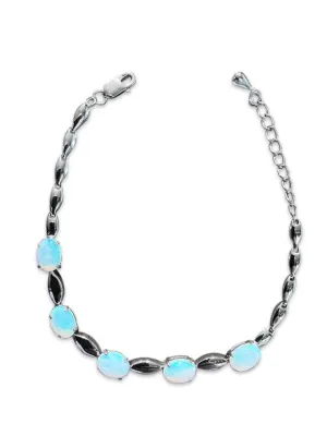 Sterling Silver 8x6mm Light Opal bracelet with open marquise link design
