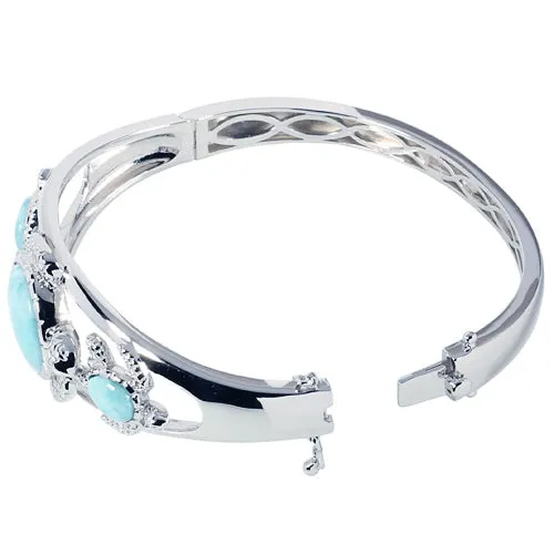 Sterling Silver Three Larimar Turtle Bangle Bracelet