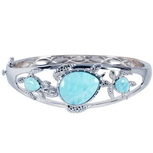Sterling Silver Three Larimar Turtle Bangle Bracelet