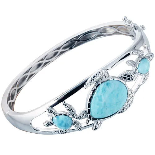 Sterling Silver Three Larimar Turtle Bangle Bracelet