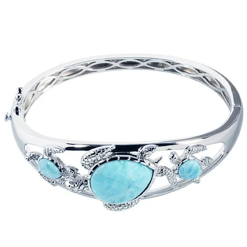 Sterling Silver Three Larimar Turtle Bangle Bracelet