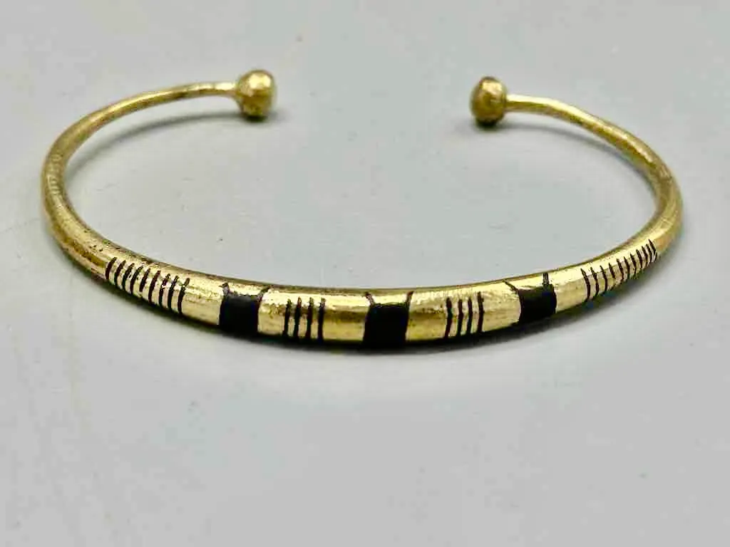 Tuareg Triple Star Multiple Stripe Inlay Brass Bracelet
