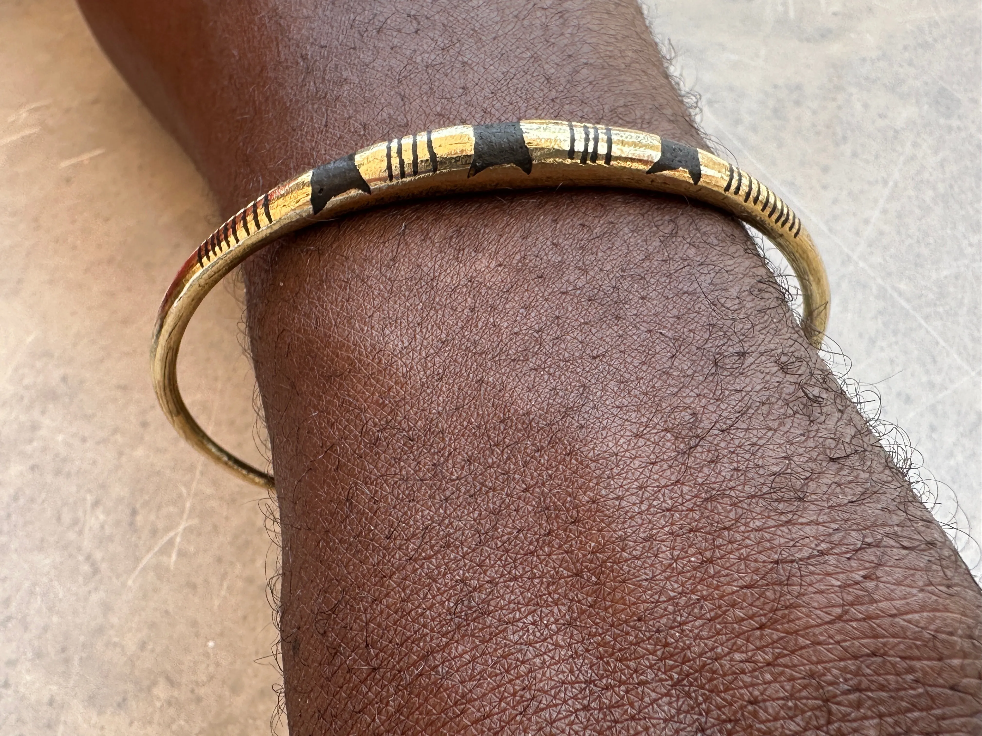 Tuareg Triple Star Multiple Stripe Inlay Brass Bracelet