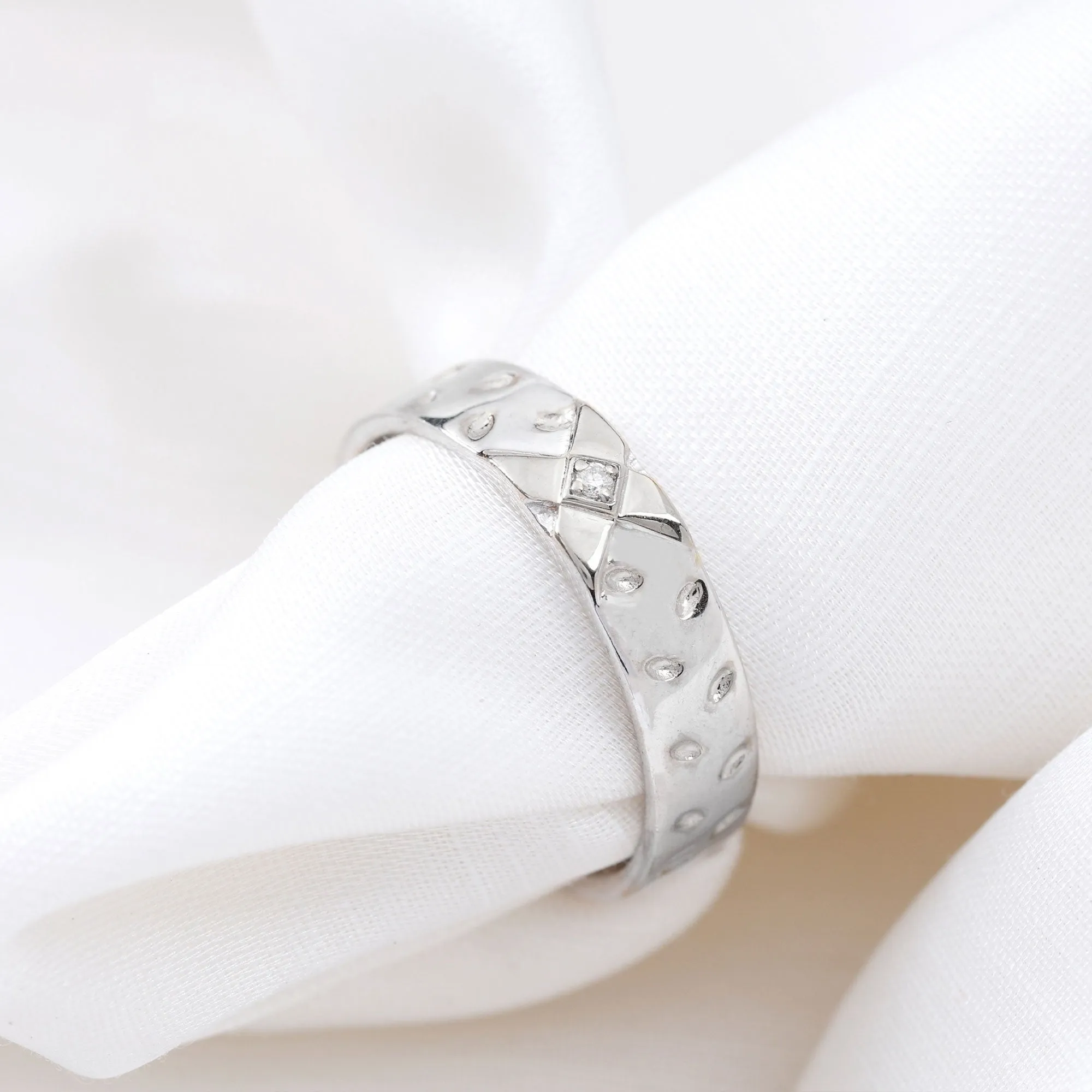 Two Tone Cross Wedding Band with Moissanite