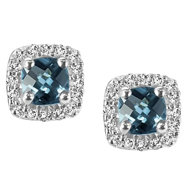 White Gold Diamond and Blue Topaz Earrings