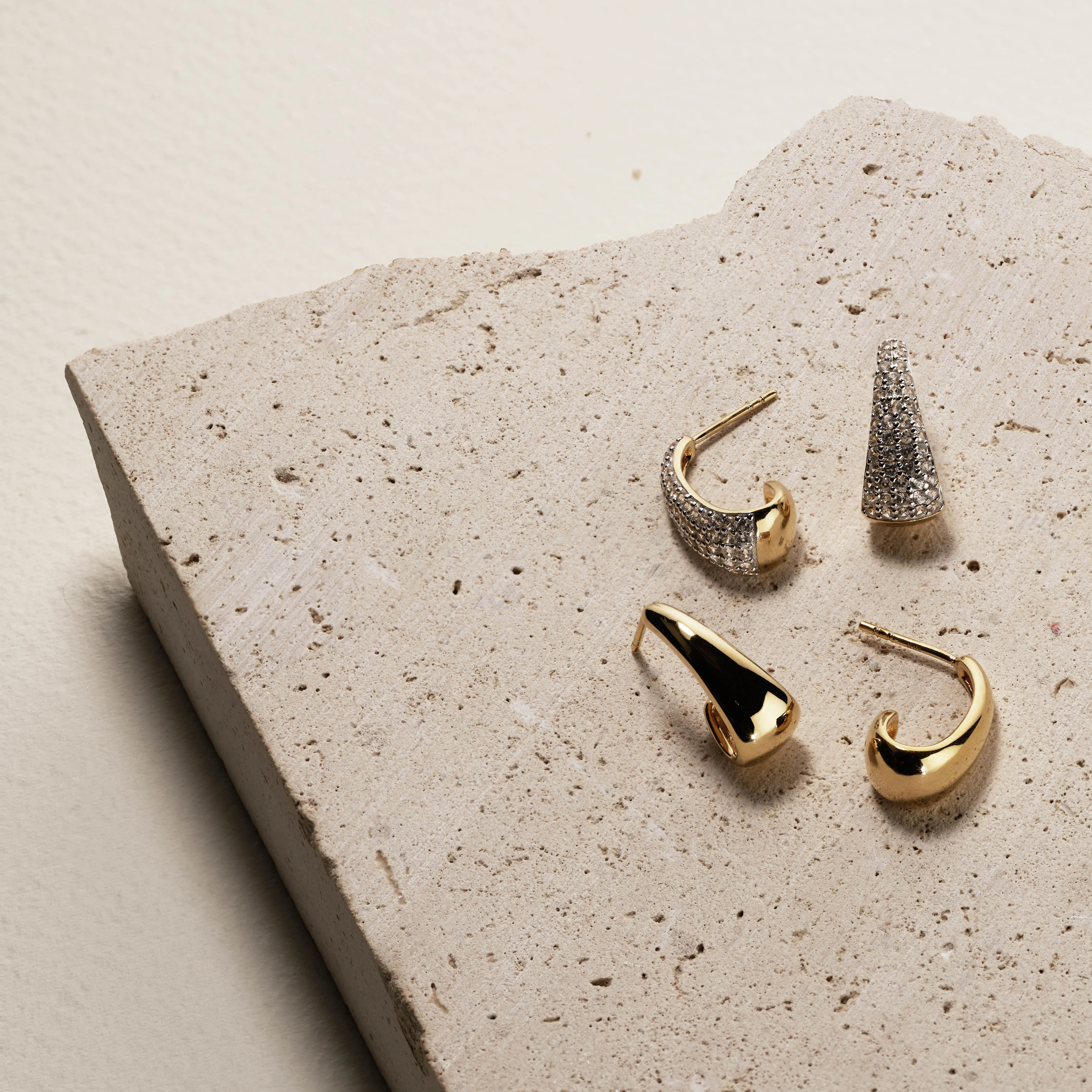 White Topaz Dome Hoop Stud Earrings in Gold