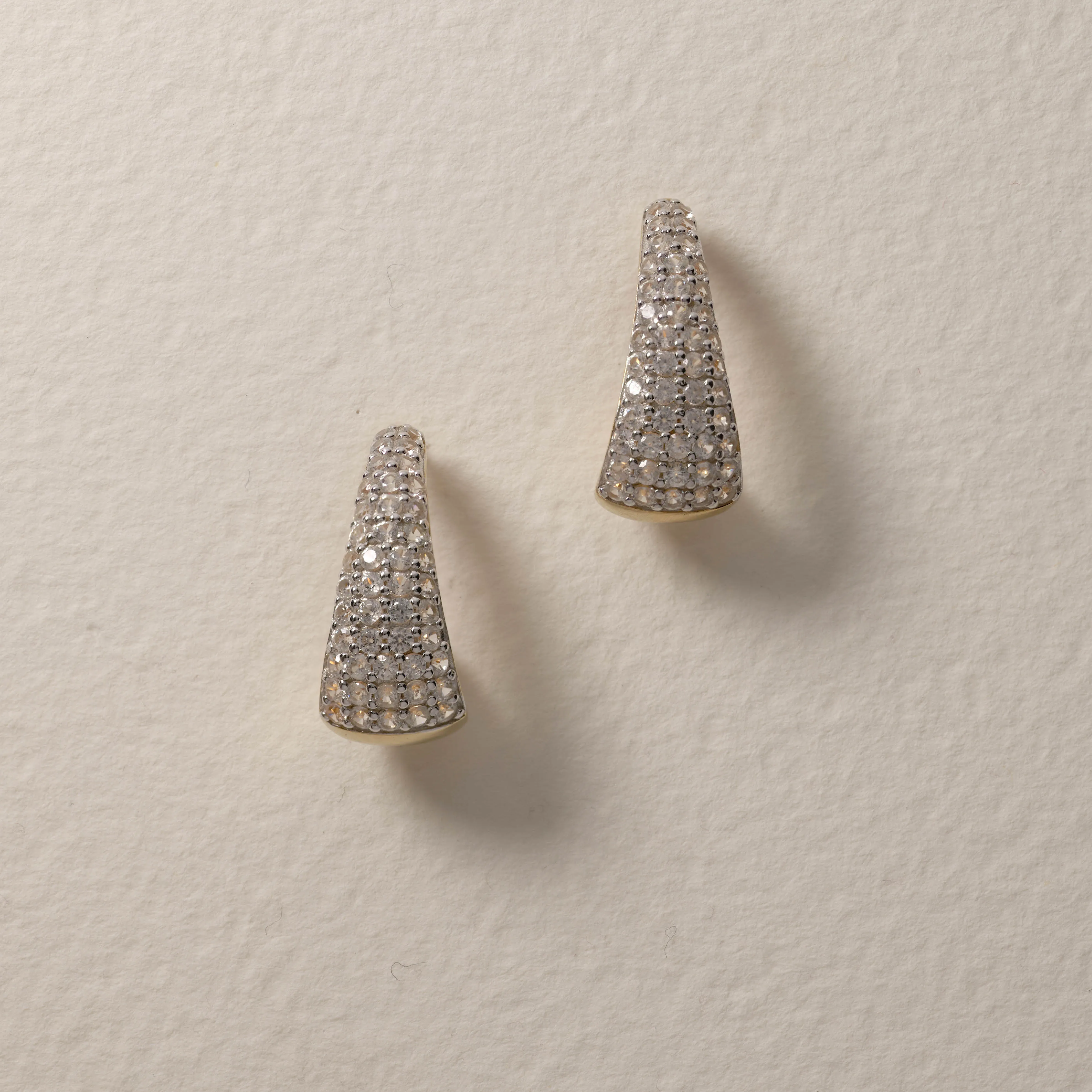 White Topaz Dome Hoop Stud Earrings in Gold