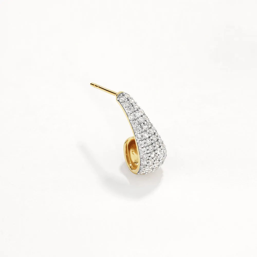 White Topaz Dome Hoop Stud Earrings in Gold